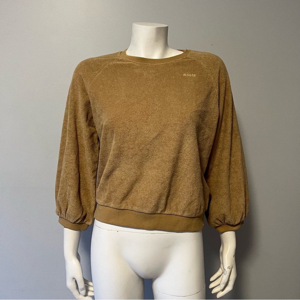 NWT Roots Tofino Terry Towel Crew Neck Camel Color Sweater Size Small